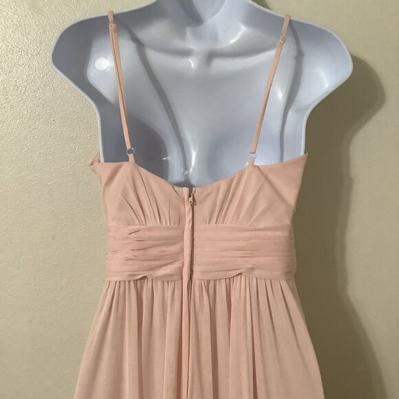David's Bridal Pastel Pink Draped Summer Grecian Goddess Maxi Slip Dress Size 6 - Picture 6 of 9